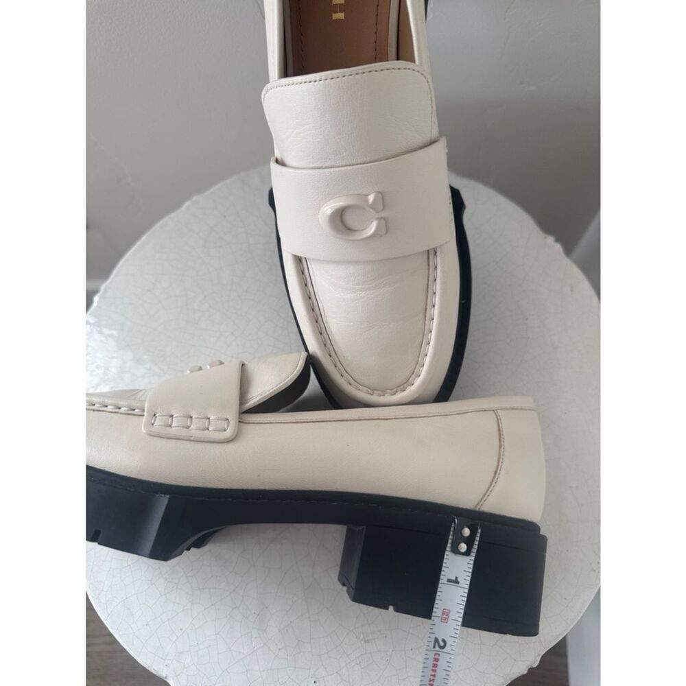 Coach Leah Cream Leather Platform Penny Loafers Lug Sole Chunky Chic Size 11 EUC - Picture 7 of 10